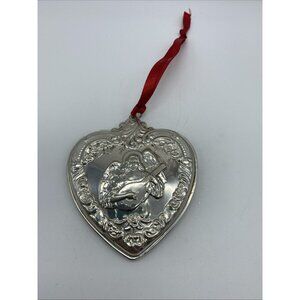 1997 Wallace Heart with Angel Sterling Silver Christmas Ornament 5th Edition 4”